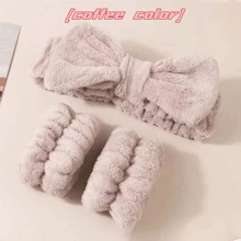 Bộ 3 vòng đeo tay bằng vải nhung bao gồm băng đô rửa mặt, vòng tay spa, băng đô thấm mồ hôi bằng vải lông san hô, dây buộc tóc chống thấm nước, phụ kiện tuyệt vời cho phụ nữ sử dụng hàng ngày - Bộ 3 miếng - Xem 10
