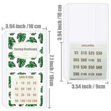 lollipro A6 活页夹口袋 8 个 PVC 双口袋信封，适用于 6 环 A6 活页夹，双面配有 1 张 300gsm 品脱储蓄挑战卡和 1 张用于预算整理器的金钱贴纸 - 綠色 - 查看 2