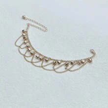 1pc Fashionable Bell Anklet, Boho Wave Tassel Bell Anklet Chain For Women, Bridal Foot Jewelry, Gold-Tone Chain Beach Accessory