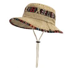 Boho Unisex Sombrero de sol de ocio al aire libre estilo vaquero Anti-UV para pesca para hombres con ala ancha (posición del botón y patrón de tela aleatorio) - A - Ver 8