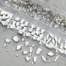 12 Lưới Đá Rhinestones Trong Suốt Trang Trí Móng Tay + 6 Loại Kim Cương Trắng Và 6 Kích Cỡ Đá Rhinestones Phẳng Dùng Để Trang Trí 3D Đá Quý Mặt Phẳng (1,5-4,3Mm) Phụ Kiện Làm Móng Tự Làm - trắng - Xem 6
