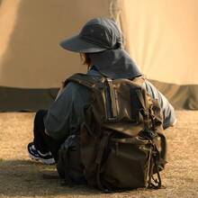 1頂女士戶外防曬可摺疊遮陽帽,網眼寬緣海灘釣魚園藝帽,帽子上有馬尾孔和大頸巾 - 彩色 - 查看 4