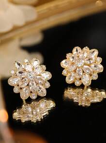 2件套浪漫花卉锆石大粉色耳钉，女士情人节礼物，送给妈妈的礼物，母亲节礼物 - 金色 - 查看 4