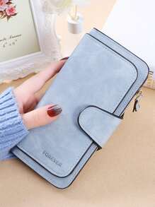 1 件装简约纯色手拿包 女士零钱包 信用卡夹 女士钱包 钱夹 长款钱包 - 淺藍色 - 查看 6