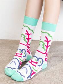 1 Pair Women's Geometric Patterned Casual Socks, Comfortable & Breathable, Spring/Summer - Multicolor - View 2