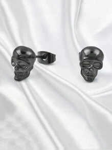 1 Paar Schaurige Schädel Ohrstecker Für Herren Und Damen, Vintage Streetwear, Edelstahl Posten, Zinklegierung Schmuck Geschenk