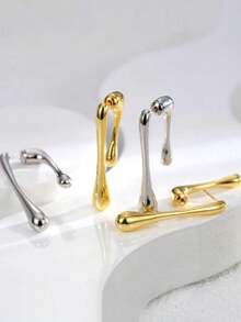 極簡主義飄落水滴前後掛墜耳環,獨特設計厚線掛墜,不過敏時尚首飾禮物純銀針扣耳釘 - 吊墜耳環 - 查看 5