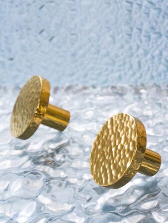 3pcs Handmade Hammered Zinc Alloy Pull Handles, Solid Copper Gold Round Knobs, Suitable For Wardrobe, Cabinet, Drawer, Dresser, Furniture, Free Screws Included