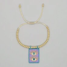 1 pieza Pulsera tejida a mano de estilo bohemio y de vacaciones, con Charm en forma de corazón y cuentas doradas de 18k, joyería de moda de verano, mejor regalo de amistad, mejor regalo para el Día de los Enamorados