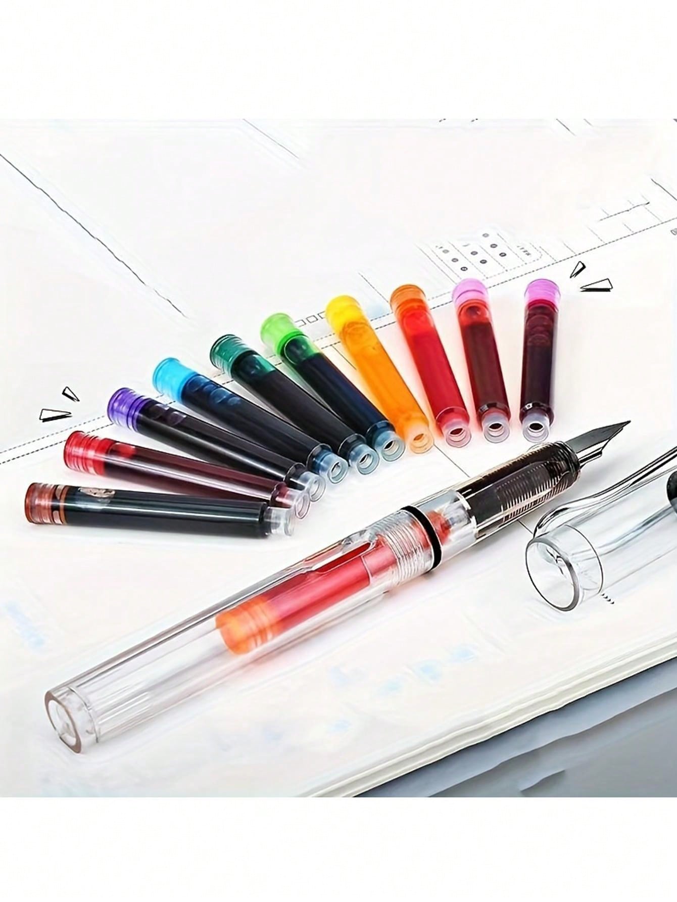 (1pc Pen+10pcs Color Ink)*3,0.38mm Color Transparent Fountain Pen Set ...