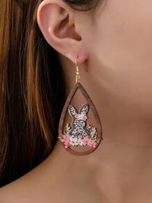 1只復活節兔子和蛋形木質耳掛,適合節日裝扮 - 彩色的 - 查看 6