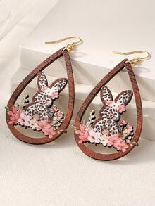 1只復活節兔子和蛋形木質耳掛,適合節日裝扮 - 彩色的 - 查看 4