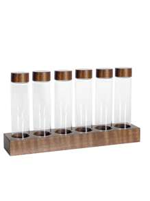 1 Stück multifunktionaler Glas-Spender, mit Holzsockel, 6 Gläser für Kaffeebohnen oder Gewürze in der Heimküche, Rückkehr zur Schule