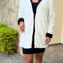 Women Faux Fur Coats - Black and White - View 2