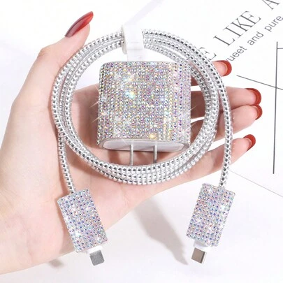 5 件水钻兼容 数据线保护器，带线绕和防断裂充电头，专为 20W 快速充电而设计