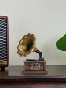 1pc Vintage Phonograph Model Resin Figurine Home Decoration Birthday Gift Birthday Gifts Graduation - Multicolor - View 7