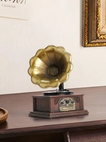 1pc Vintage Phonograph Model Resin Figurine Home Decoration Birthday Gift Birthday Gifts Graduation - Multicolor - View 3