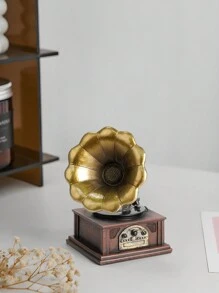 1pc Vintage Phonograph Model Resin Figurine Home Decoration Birthday Gift Birthday Gifts Graduation - Multicolor - View 6