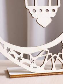1Pc Wooden Crescent Moon Decor, Starry Night Sky Table Art, Lantern Stand, Home Decorative Accent For Festivals, Parties, And Seasonal Celebrations, Boho Chic Interior Design Element - Beige - View 3