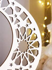 1Pc Wooden Crescent Moon Decor, Starry Night Sky Table Art, Lantern Stand, Home Decorative Accent For Festivals, Parties, And Seasonal Celebrations, Boho Chic Interior Design Element - Beige - View 4