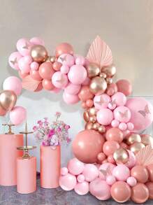 111 件粉色主题装饰气球拱门套装，复古粉色气球玫瑰金装饰气球拱门套件，完美装饰节日生日婚礼派对背景、圣诞节