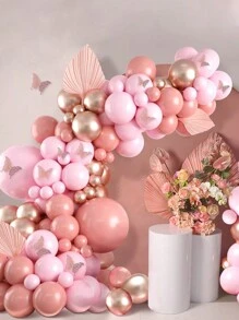 111 件粉色主题装饰气球拱门套装，复古粉色气球玫瑰金装饰气球拱门套件，完美装饰节日生日婚礼派对背景、圣诞节