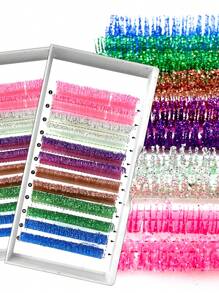aHoneya 1 Packung bunte Glitzer Wimpern, schillernde Farben für Hochzeit, Glitzer Wimpernverlängerung, pink, lila, grün, blaue Wimpern - D - Übersicht 12