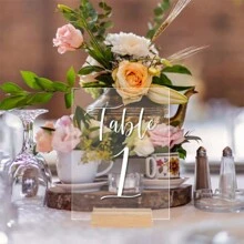 1pc Transparent Acrylic Wedding Table Number Sign DIY Blank Clear Display Signs With Wooden Base For Wedding Party Event Table Decoration - Transparent - View 6