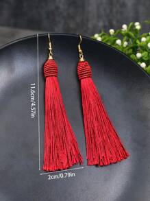 TopHanqi 1 对波西米亚风格流苏耳环，适合女士，复古元素，适合日常、工作、舞台表演、街头时尚 - 紅色 - 查看 4