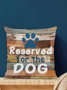 1pc Dog Paw Print Pillow Case, Retro Polyester Square Wood Grain Cushion Cover, Suitable For Daily Home Decoration Sofa And Car, All Seasons - Brown - View 4