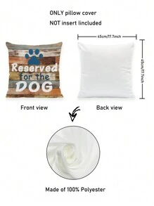 1pc Dog Paw Print Pillow Case, Retro Polyester Square Wood Grain Cushion Cover, Suitable For Daily Home Decoration Sofa And Car, All Seasons - Brown - View 2