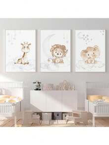 1 Miếng Hoạt hình Sư tử Con voi Người châu Phi Động vật  Đám mây Áp phích In tranh sơn dầu Bức tranh Màu be Treo tranh Hình ảnh Em bé Phòng ngủ Nhà  Trang trí Khung trang trí - G - Xem 3