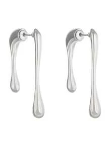 極簡主義飄落水滴前後掛墜耳環,獨特設計厚線掛墜,不過敏時尚首飾禮物純銀針扣耳釘 - 吊墜耳環 - 查看 8