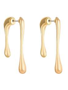 極簡主義飄落水滴前後掛墜耳環,獨特設計厚線掛墜,不過敏時尚首飾禮物純銀針扣耳釘 - 吊墜耳環 - 查看 7