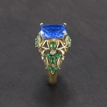 1個款式時尚的藍色海洋立方氧化鋯方形戒指,帶葉裝飾,適合女性日常佩戴 - 樹葉藍寶石戒指 - 查看 4