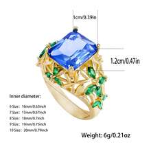 1個款式時尚的藍色海洋立方氧化鋯方形戒指,帶葉裝飾,適合女性日常佩戴 - 樹葉藍寶石戒指 - 查看 2