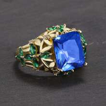 1個款式時尚的藍色海洋立方氧化鋯方形戒指,帶葉裝飾,適合女性日常佩戴 - 樹葉藍寶石戒指 - 查看 3