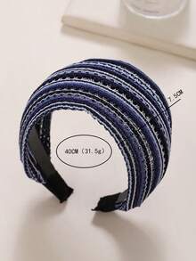 1pc Colored Striped Wide Linen Fabric Hairband, Perfect For Daily Wear & Covering White Hair For Women Boho - Blue - View 4