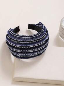 1pc Colored Striped Wide Linen Fabric Hairband, Perfect For Daily Wear & Covering White Hair For Women Boho - Blue - View 2