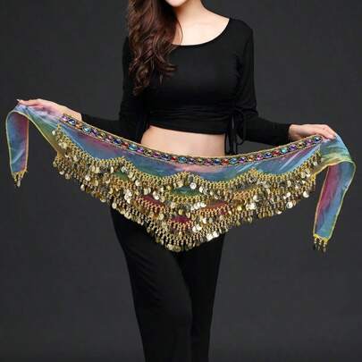 Outfits Belly Dance Glitter Sequins Tassel Skirts, Fashionable Dancing Waist Belt Skirts For Bellydance