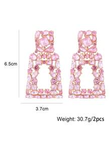 juran 1pair Geometric Rhinestone Stud Earrings - Baby Pink - View 4