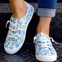 Women's New Spring/Summer Casual Sports Shoes, Breathable & Lightweight & Comfortable, Stylish & Versatile Multi-Colored Floral Printed Flat Canvas Sneakers
