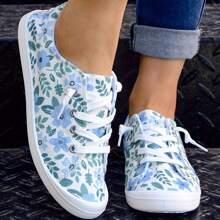 Women's New Spring/Summer Casual Sports Shoes, Breathable & Lightweight & Comfortable, Stylish & Versatile Multi-Colored Floral Printed Flat Canvas Sneakers