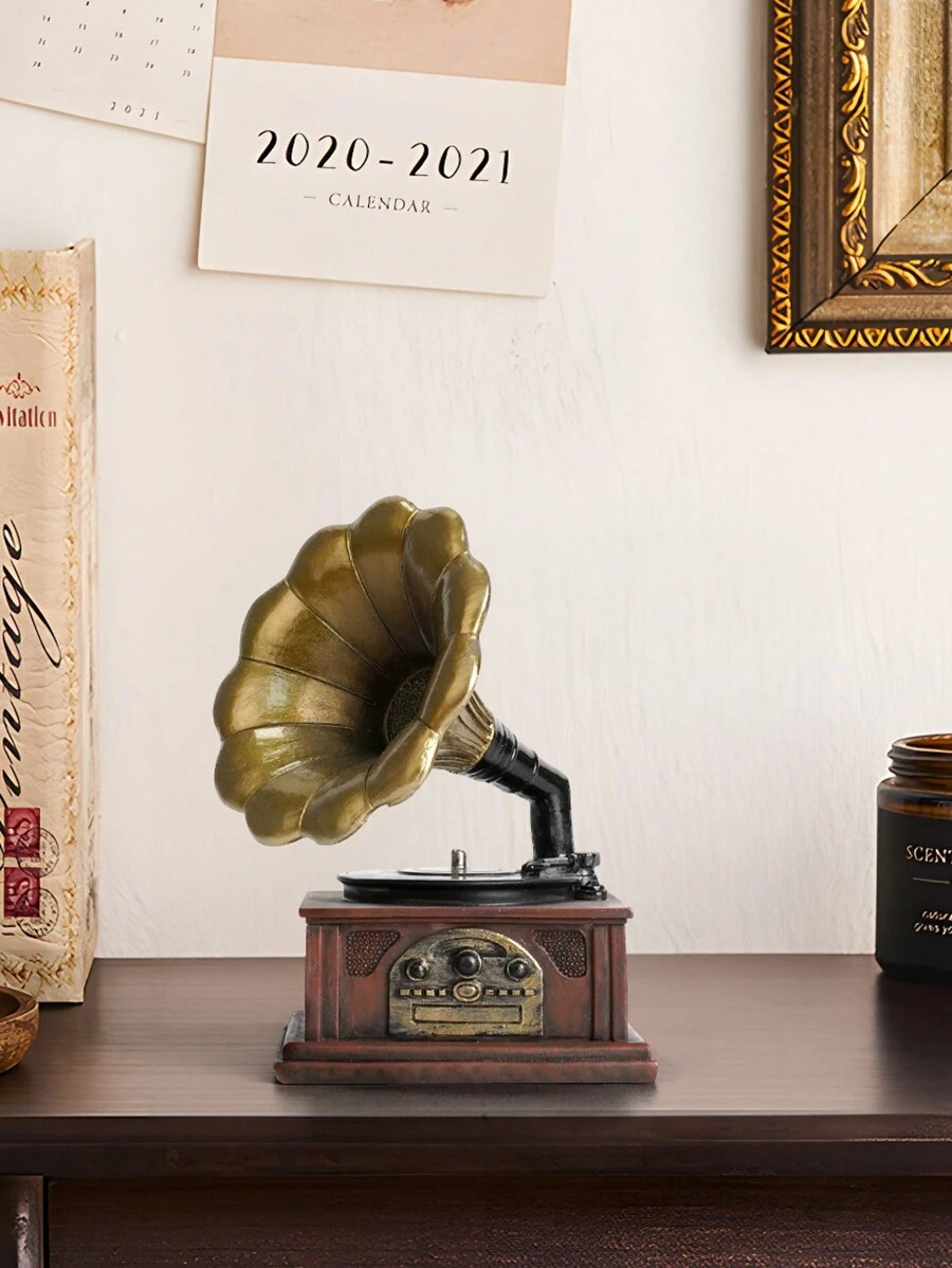 1pc Vintage Phonograph Model Resin Figurine Home Decoration Birthday Gift Birthday Gifts Graduation - Multicolor - View 1