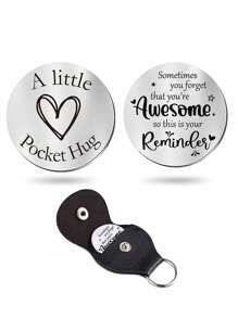 GuoShuang 1pc Stainless Steel Keychain Pendant Double Sided Inspirational Gift With PU Leather Holder - Silver - View 20