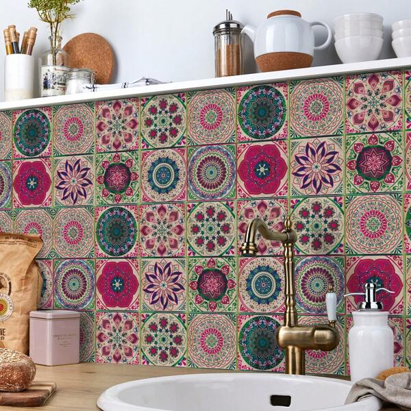 24 Stücke Nordische Bohemian Style Hausfliesen, Selbstklebende Wandsticker, Schäl- Und Sticktapete, Küche Badezimmer Schlafzimmer Wohnzimmer Esszimmer, Wasserdicht, Öl- Und Feuchtigkeitsbeständig, Dekorative Fliesensticker, Wandrenovationsbodensticker Für Heimdekoration