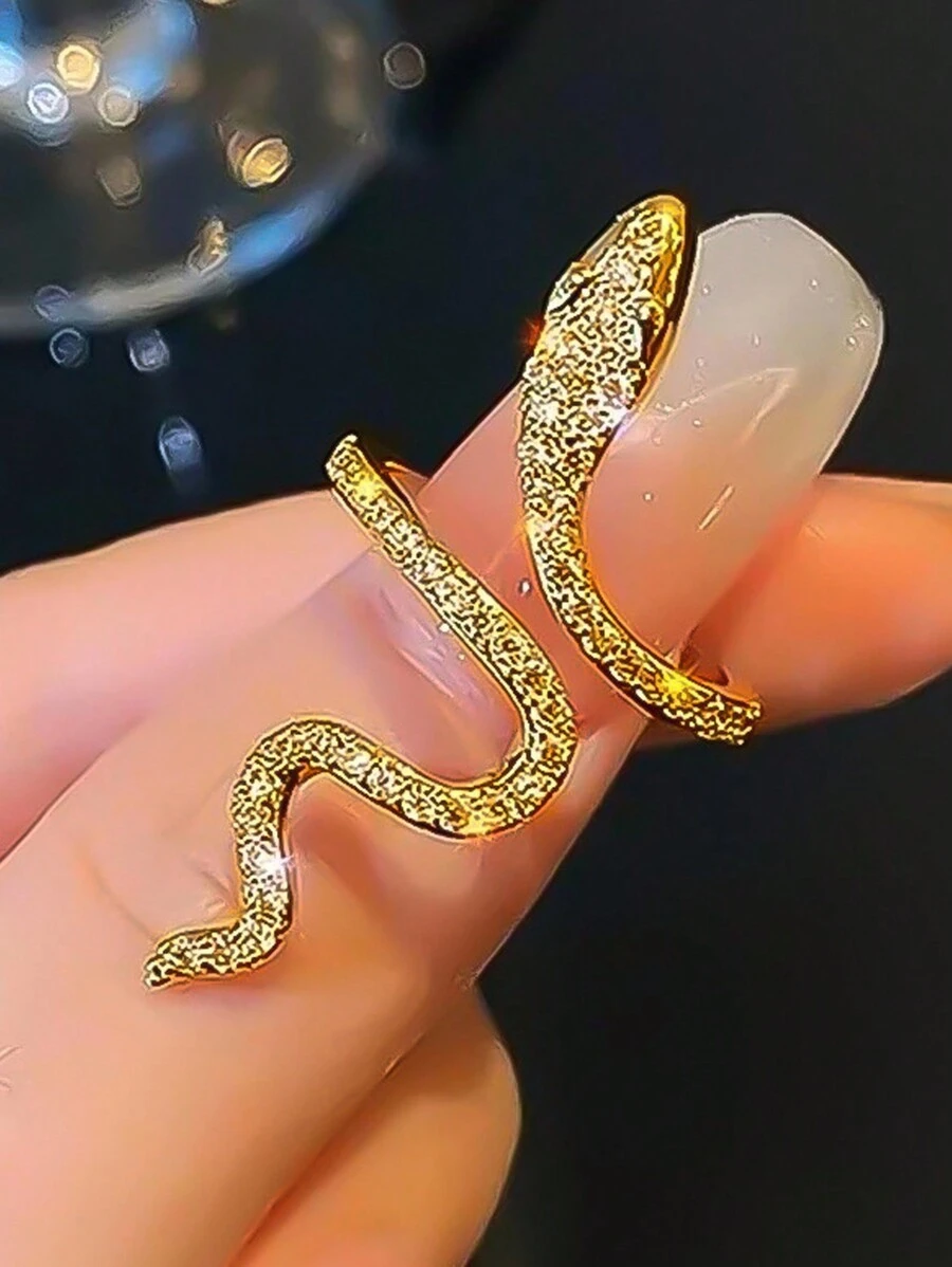 1pc Fried Street Cool Cool Snake Ring Teen Full Rhinestone Niche Design Sense Light Luxury Personalized Open Ring - Yellow Gold - View 1