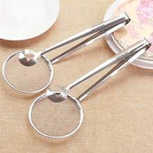 1pc Stainless Steel Practical Food Strainer Ladle, Kitchen Strain Spoon Tool, Food Tongs, Strainer, Oil Filter Clip For Kitchen Frying Food Auxiliary Tool, Making Cooking Oil Filtration - White - View 4