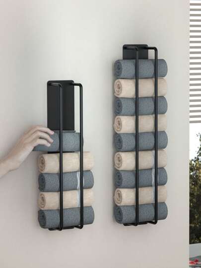 1 pièce Porte-serviette mural à boucles, Étagère de rangement de serviette de salle de bain, Porte-serviette métallique gain de place pour ranger les petites serviettes, Accessoires de salle de bain, Rangement et organisation de la maison Accessoires de salle de bain Outils de salle de bain