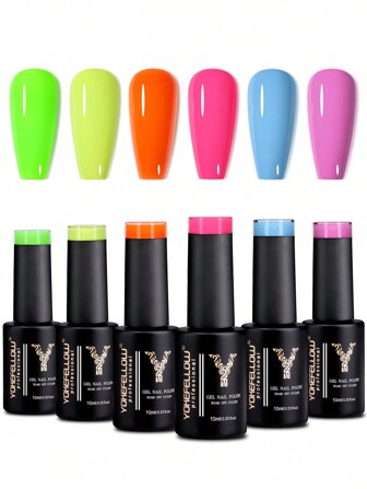  1套6色yokefellow 10ml Uv凝膠指甲油套裝,uv Led半永久凝膠指甲油藍紅黃色套裝,可浸泡式,適用於家庭和美甲沙龍送禮
